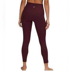 LULULEMON WUNDER UNDER HIGH RISE DARK BURGUNDY SMOOTH LEGGING SIZE 8